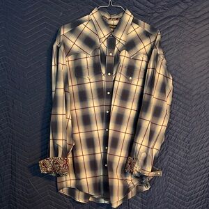 Stetson Men's Checkered Button Down Shirt - Blue and Cream